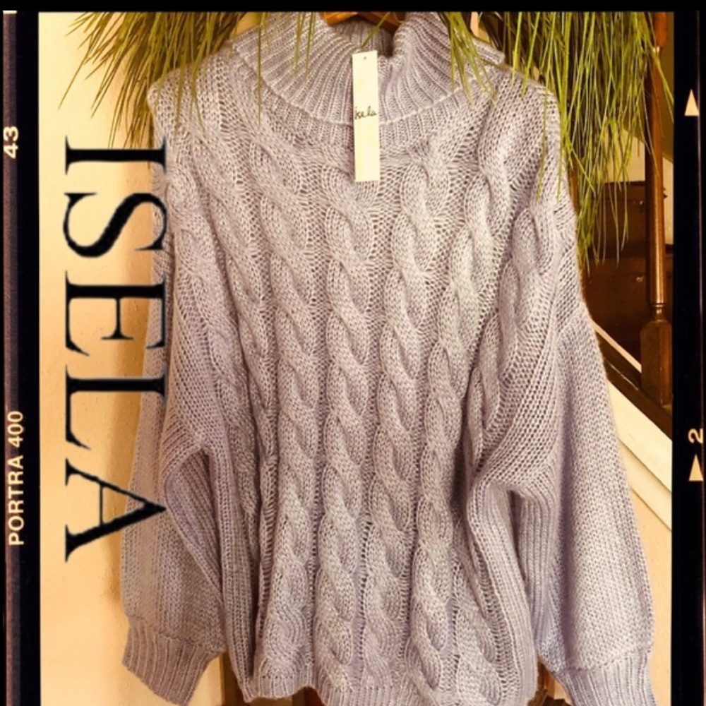 Isela Blue cowl neck sweater